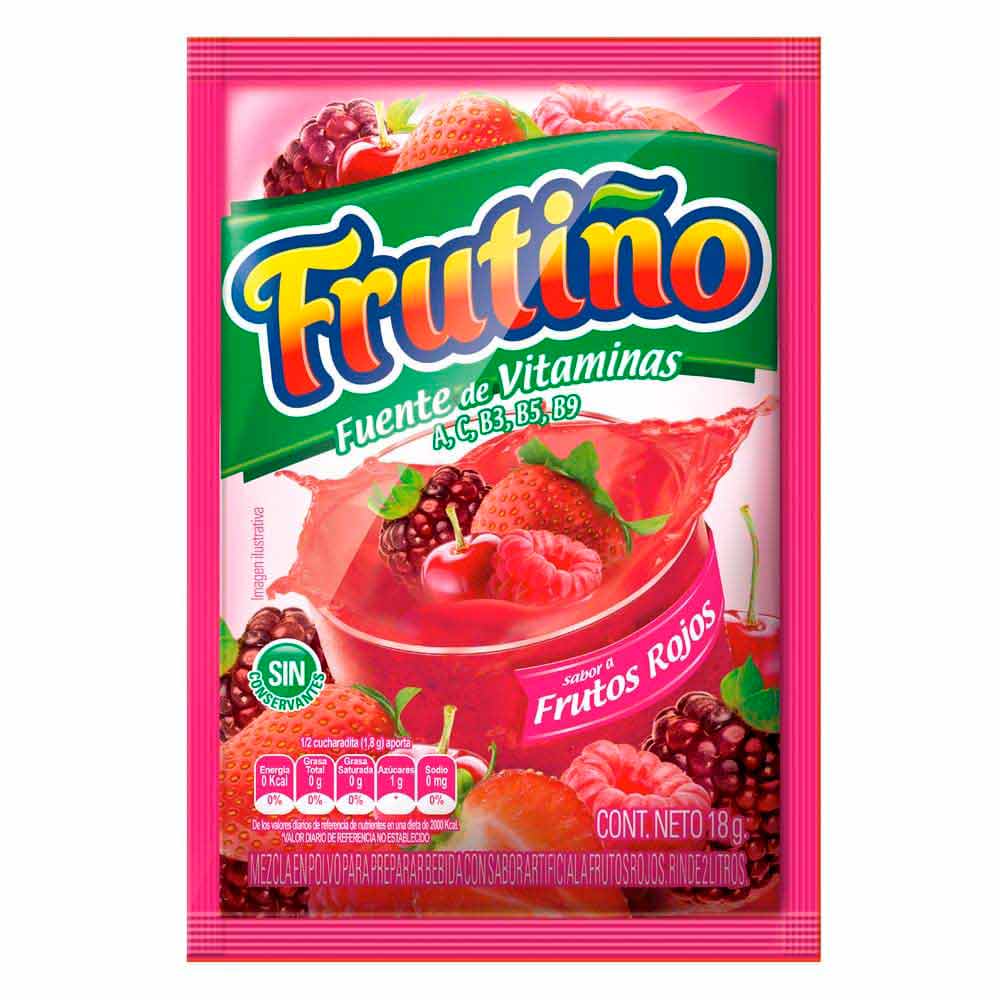 Refresco en polvo sabor frutos rojos listo para preparar.