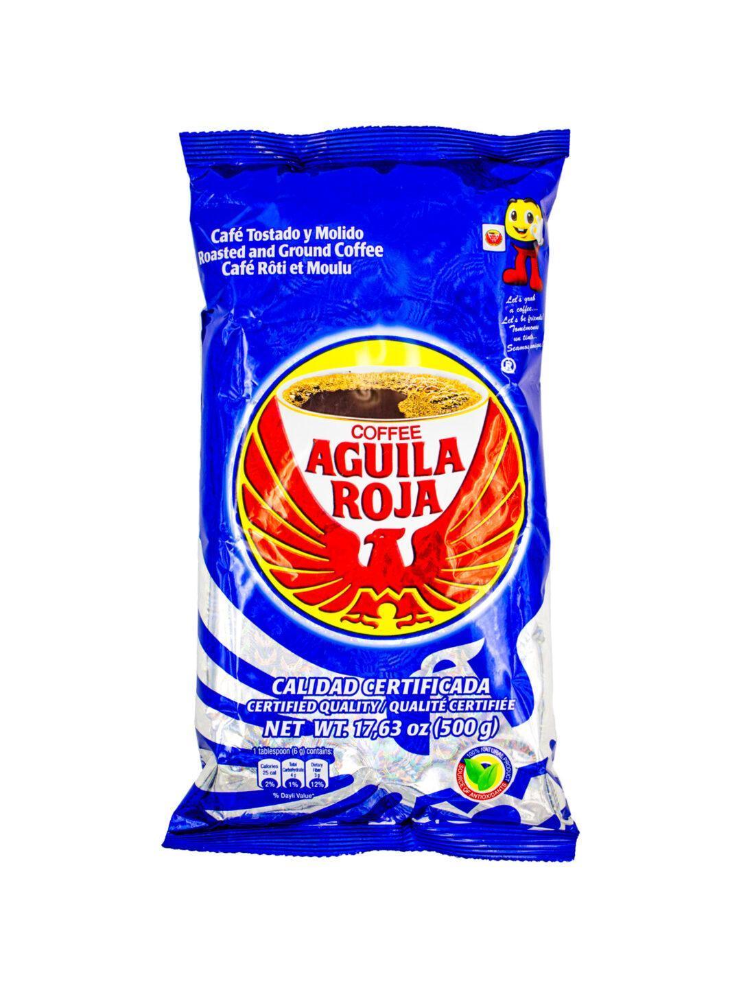 Café Aguila Roja tostado y molido con auténtico sabor colombiano.