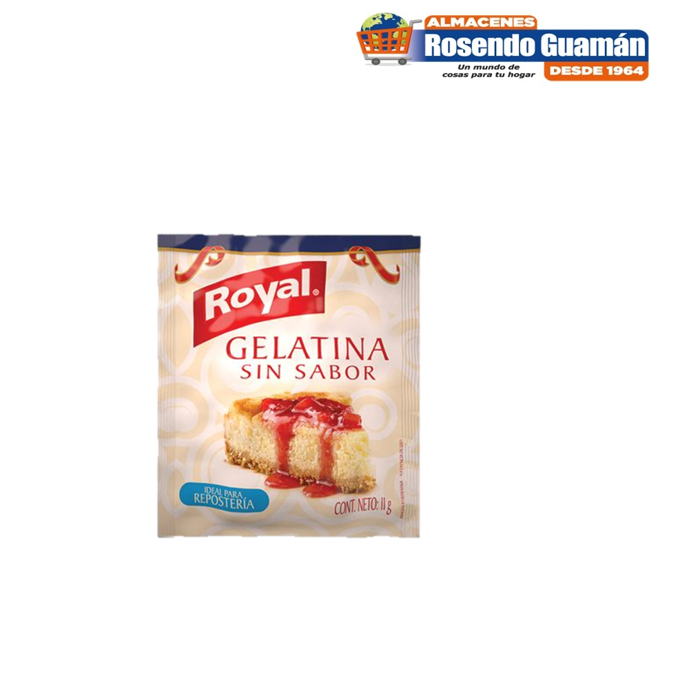 Gelatina sin sabor Royal ideal para repostería y preparación de postres.