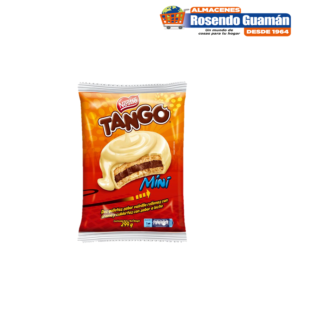 Mini Tango blanco con relleno cremoso y cobertura dulce para snack.