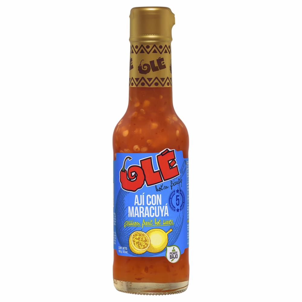 Salsa picante Ole con maracuyá ideal para carnes y snacks.