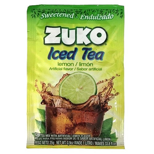 Mezcla individual Zuko sabor té de limón para preparar bebidas refrescantes de forma rápida.