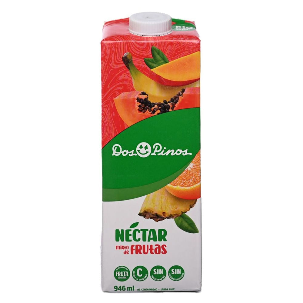 Néctar Dos Pinos de frutas mixtas en tetra pack ideal para comidas y meriendas.