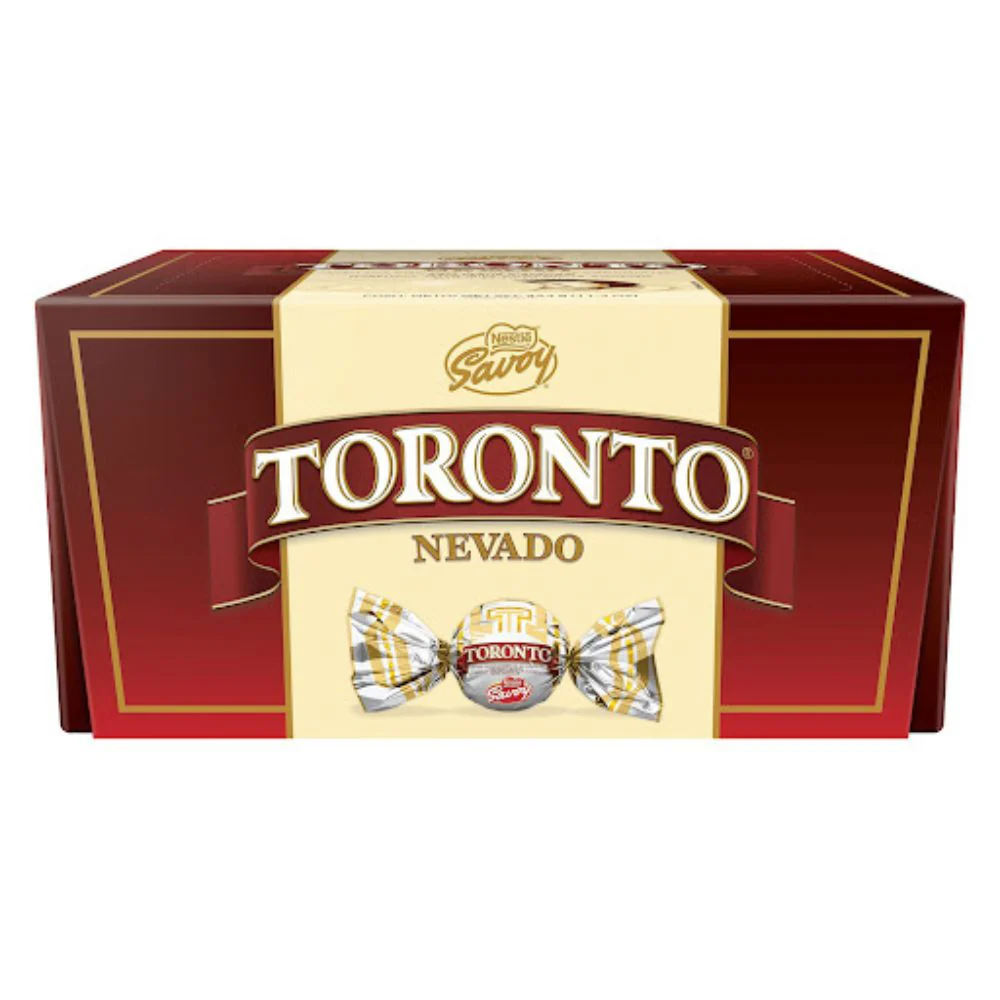 Display de chocolates Toronto Nevado con relleno suave y cobertura cremosa.