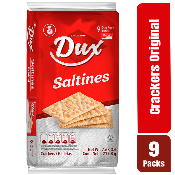 Galletas Saltines Dux ideales para acompañar sopas, quesos y comidas ligeras.
