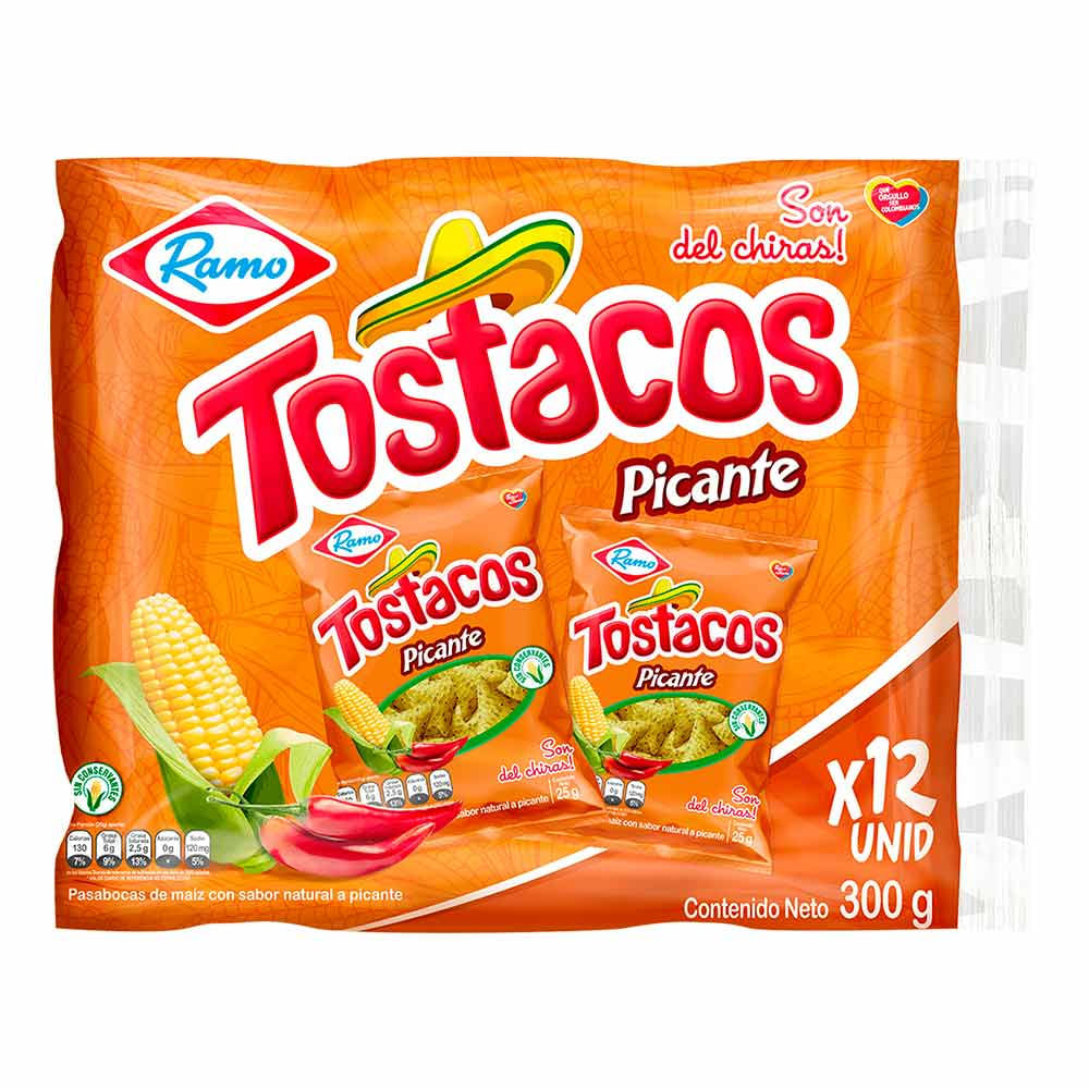 Tostacos Ramo sabor picante en presentación familiar con textura crujiente y sabor intenso.