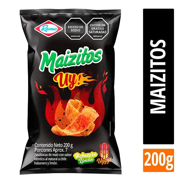Maizitos Ramo sabor habanero limón con textura crujiente y sabor picante cítrico.