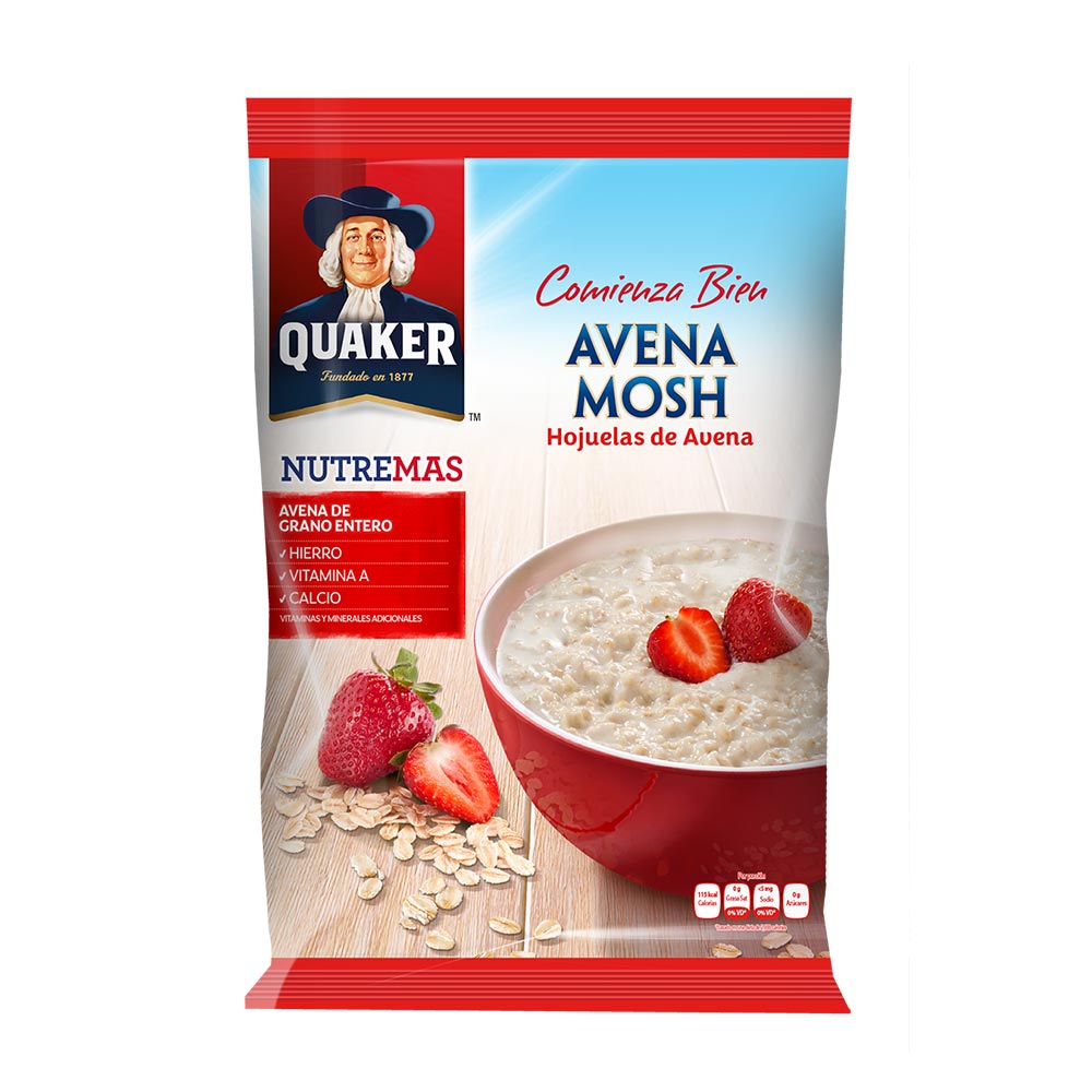 Avena Mosh Quaker lista para preparar bebidas tradicionales nutritivas.