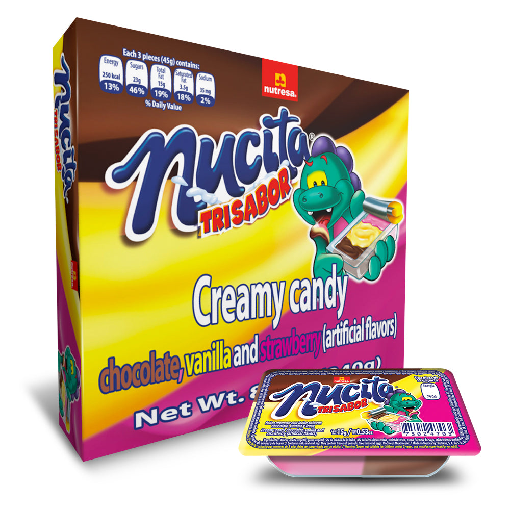 Nucita Trisabor con tres deliciosos sabores en una sola presentación.