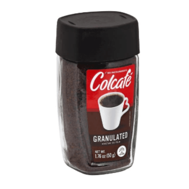 Café instantáneo granulado Colcafé con auténtico sabor colombiano en presentación práctica.