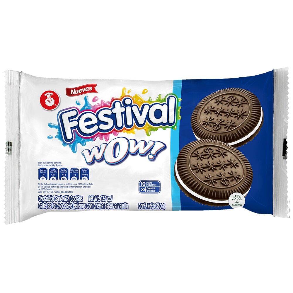 Galletas Festival Wow con relleno cremoso y sabor único para disfrutar como snack.