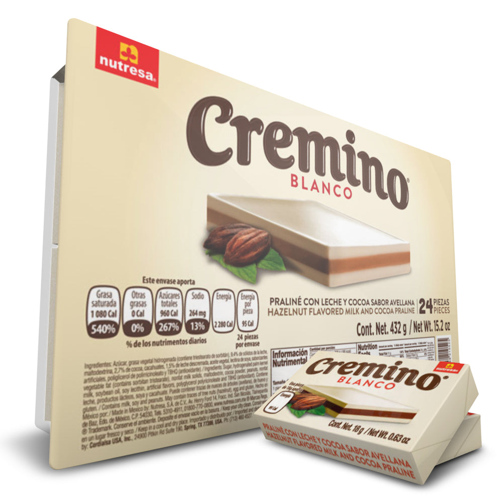 Cremino Blanco con suave sabor a crema y textura cremosa en presentación de bandeja.