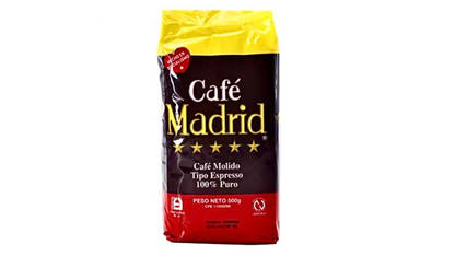 Café Madrid molido tipo espresso con sabor intenso y aroma tradicional colombiano.