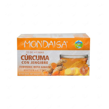 Té de cúrcuma y jengibre Mondaisa con mezcla herbal natural.