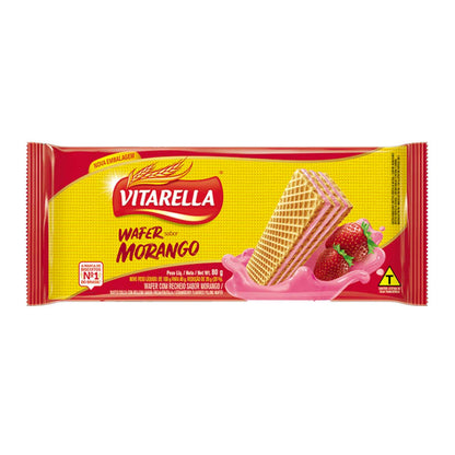 Wafers sabor fresa con textura crujiente y relleno dulce ideales para meriendas.