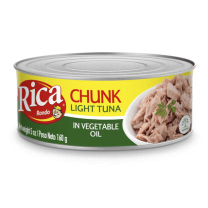 Atún en trozos en aceite vegetal Rica ideal para ensaladas, emparedados y recetas familiares.
