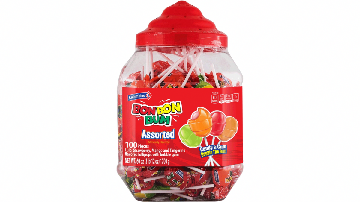 Bombonera surtida Colombina Bon Bon Bum con variedad de caramelos y sabores frutales para compartir.