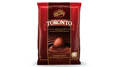 Chocolates Toronto rellenos de avellana y chocolate en bolsa snack.