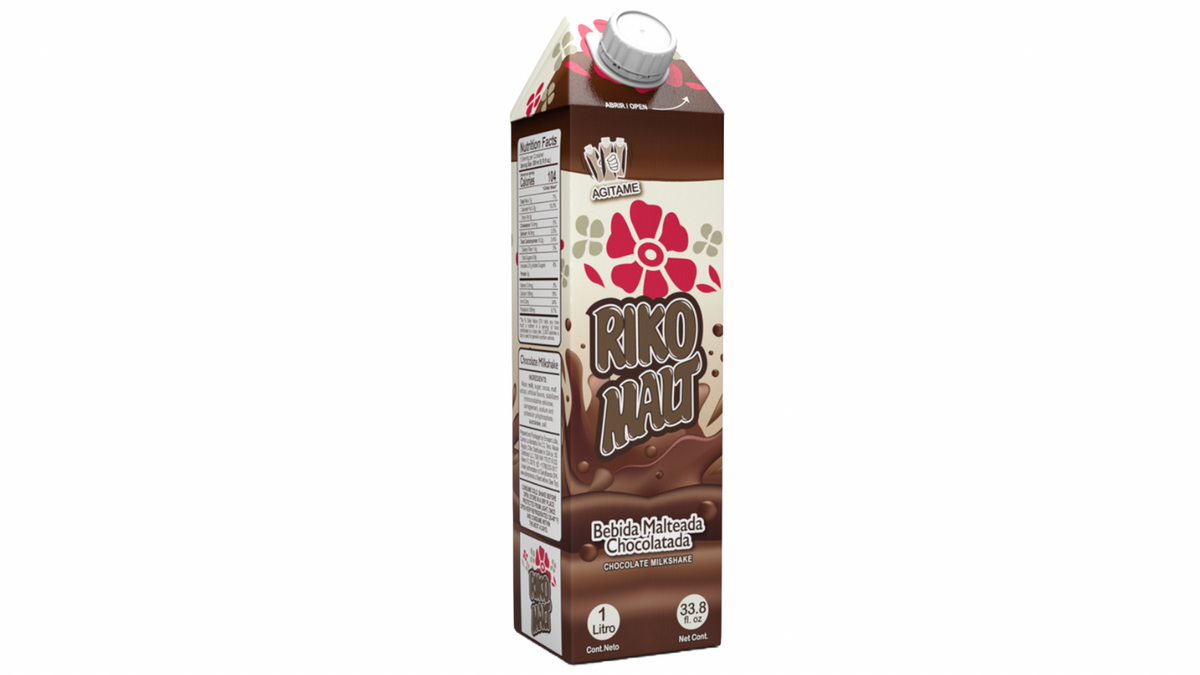 Bebida chocolatada Rikomalt en tetra pack ideal para desayunos y meriendas.