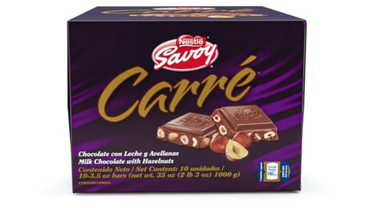 Presentación grande de Savoy Carré chocolate con avellanas.