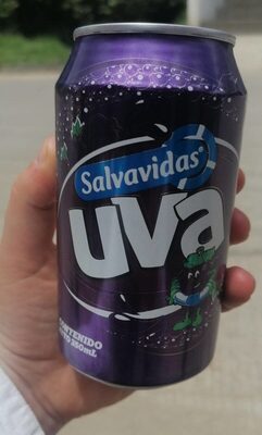 Refresco Salvavidas sabor uva en lata ideal para snacks y comidas.