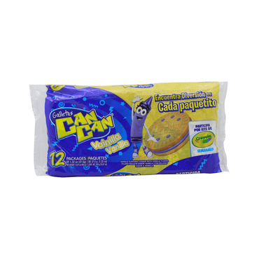 Galletas Can Can sabor vainilla en práctico paquete multipack ideales para meriendas y snacks.