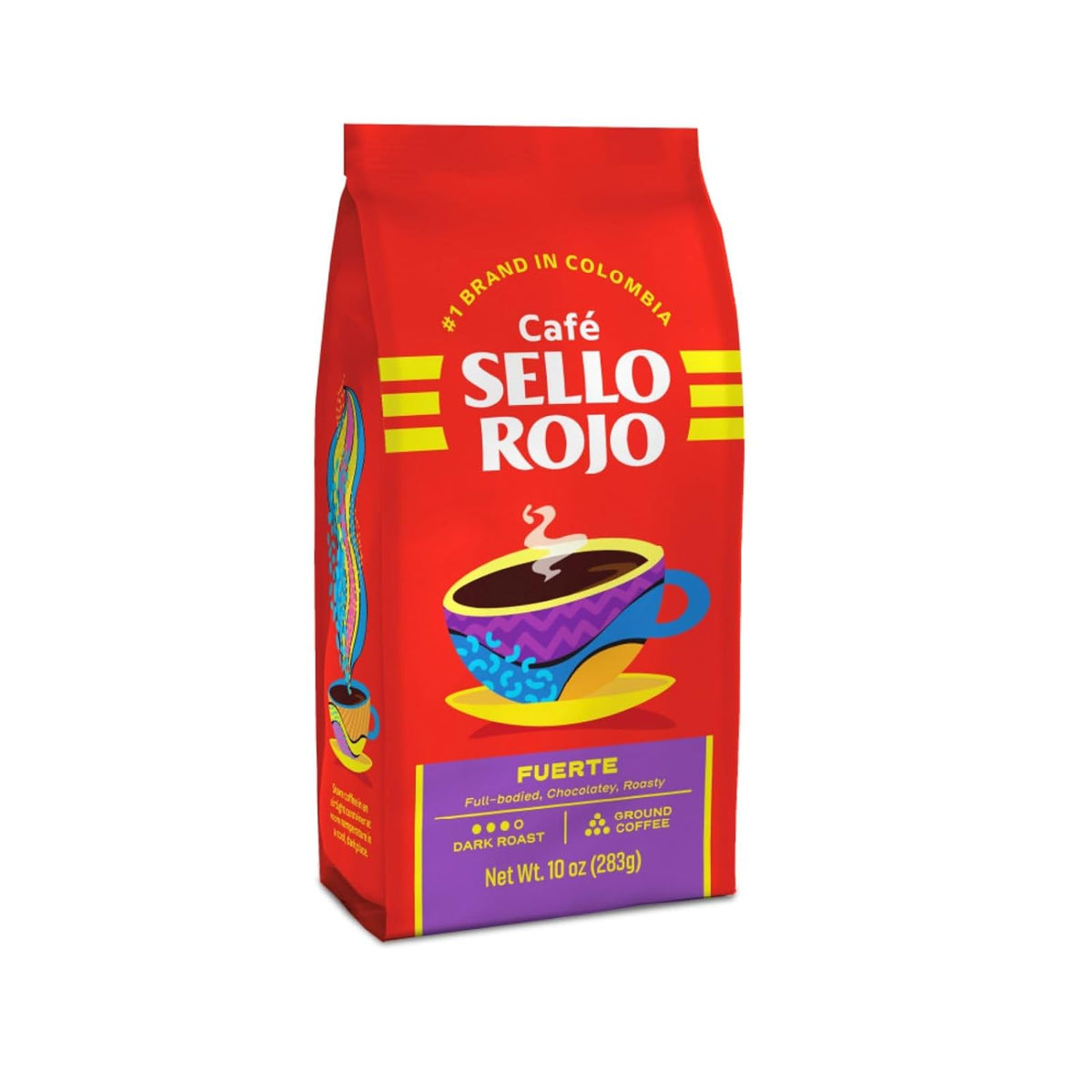 Café molido fuerte Sello Rojo elaborado con café colombiano para quienes prefieren un sabor más intenso.