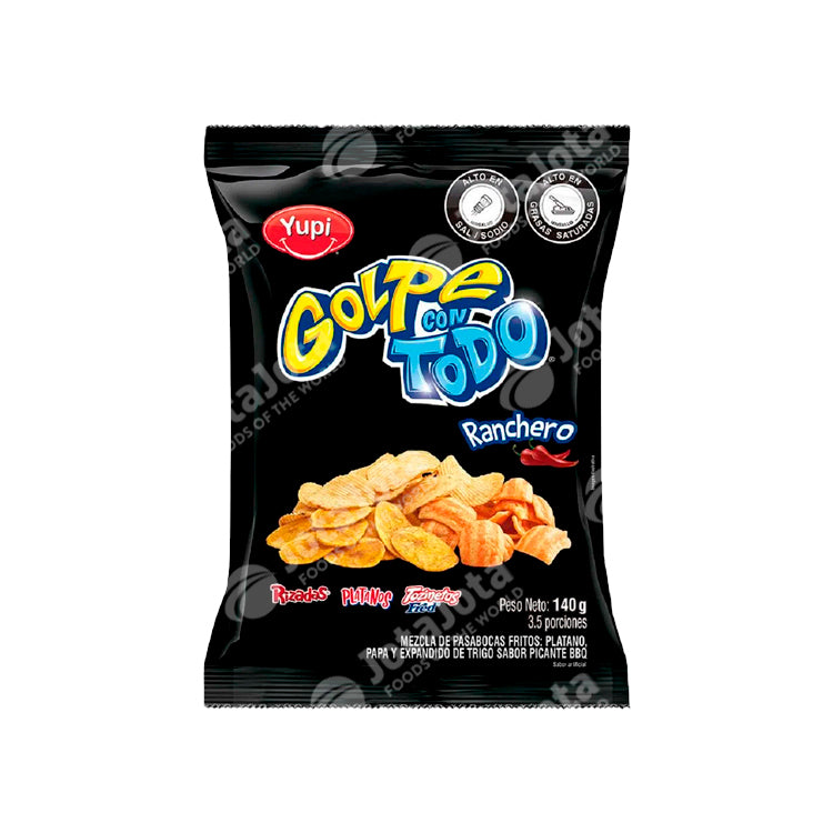 Papas y snacks Yupi Golpes sabor ranchero en presentación familiar para compartir.
