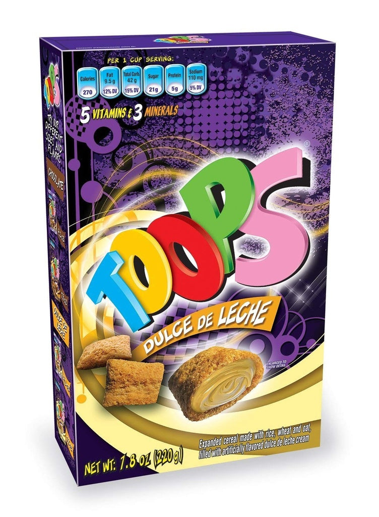 Toops rellenas de dulce de leche en presentación familiar.