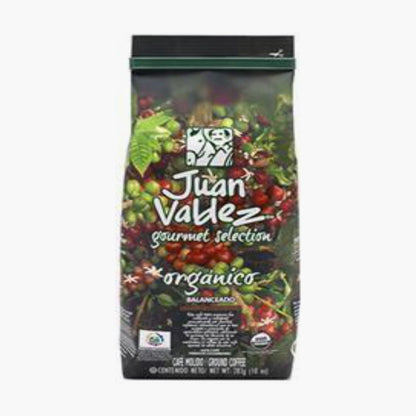 Café orgánico colombiano Juan Valdez elaborado con granos seleccionados y tostado tradicional de origen colombiano.