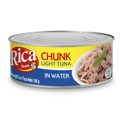 Atún en trozos en agua Rica ideal para ensaladas, pastas y recetas saludables.