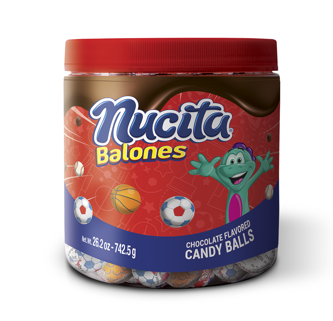 Tarro con balones de chocolate Nucita ideales para compartir o venta individual.