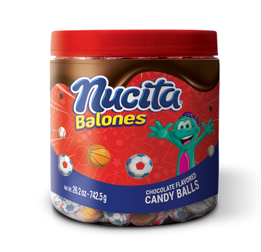 Tarro con balones de chocolate Nucita ideales para compartir o venta individual.
