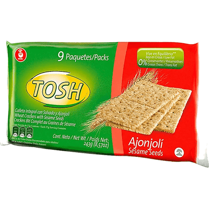 Crackers Tosh con ajonjolí, una opción crujiente y deliciosa para acompañar comidas o disfrutar como snack.