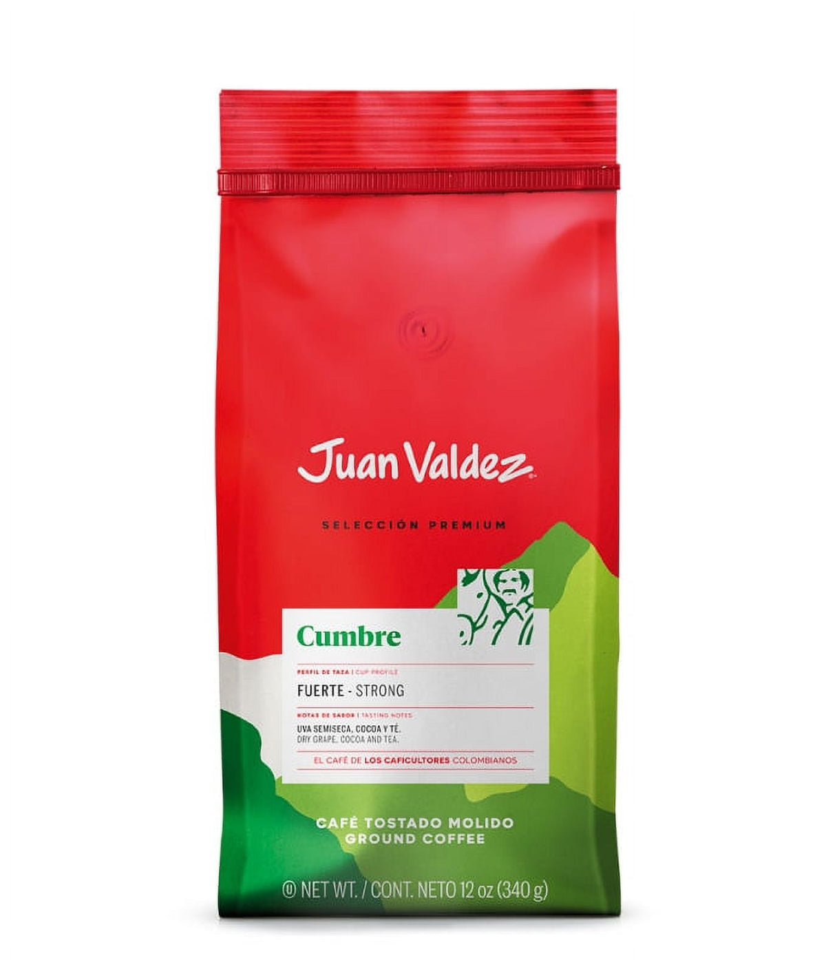 Café colombiano Juan Valdez Cumbre con sabor suave y aroma tostado elaborado con café premium de origen colombiano.