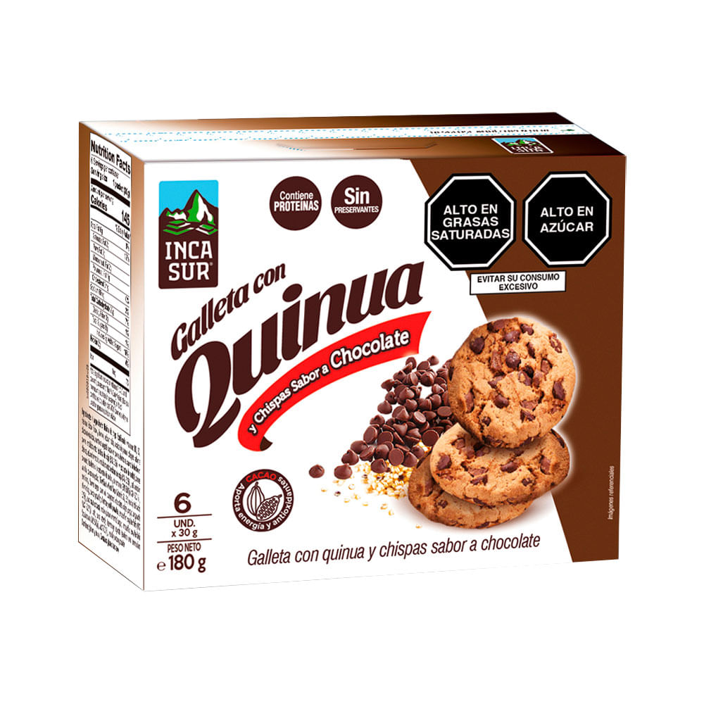 Galletas de quinoa con chips de chocolate y sabor intenso en práctico paquete de 6.