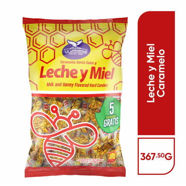 Caramelos leche y miel La Universal con sabor suave y dulce tradicional.