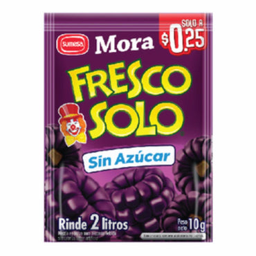 Refresco en polvo sabor mora listo para preparar fácilmente.