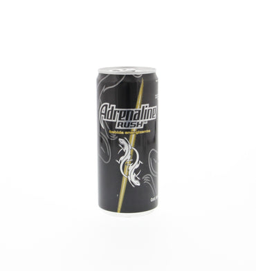 Bebida energética Adrenaline Rush en lata ideal para energía y rendimiento diario.