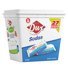 Galletas Soda Dux en envase plástico reutilizable para conservar su frescura.