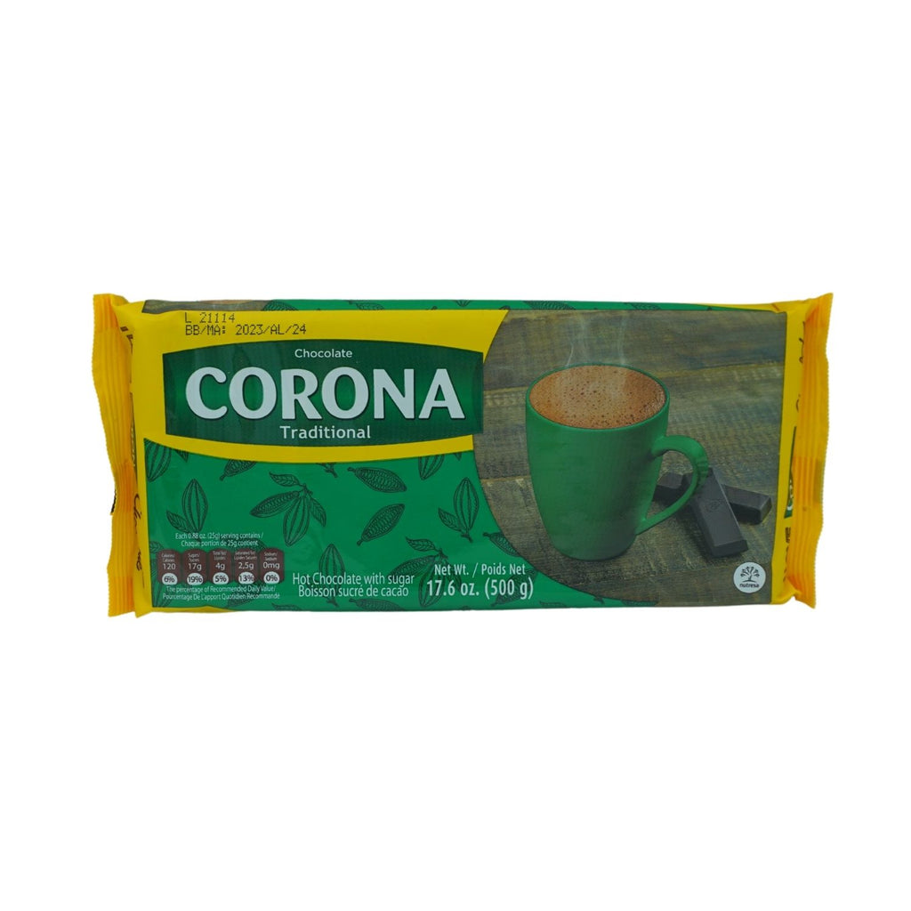 Chocolate Corona tradicional elaborado con cacao colombiano para preparar auténtico chocolate caliente.