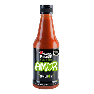 Salsa Picante Amor elaborada para acompañar frutas, botanas y comidas con un toque de picante mexicano.