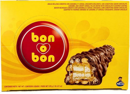 Barras Bon o Bon Crunchy con textura crocante y relleno cremoso.