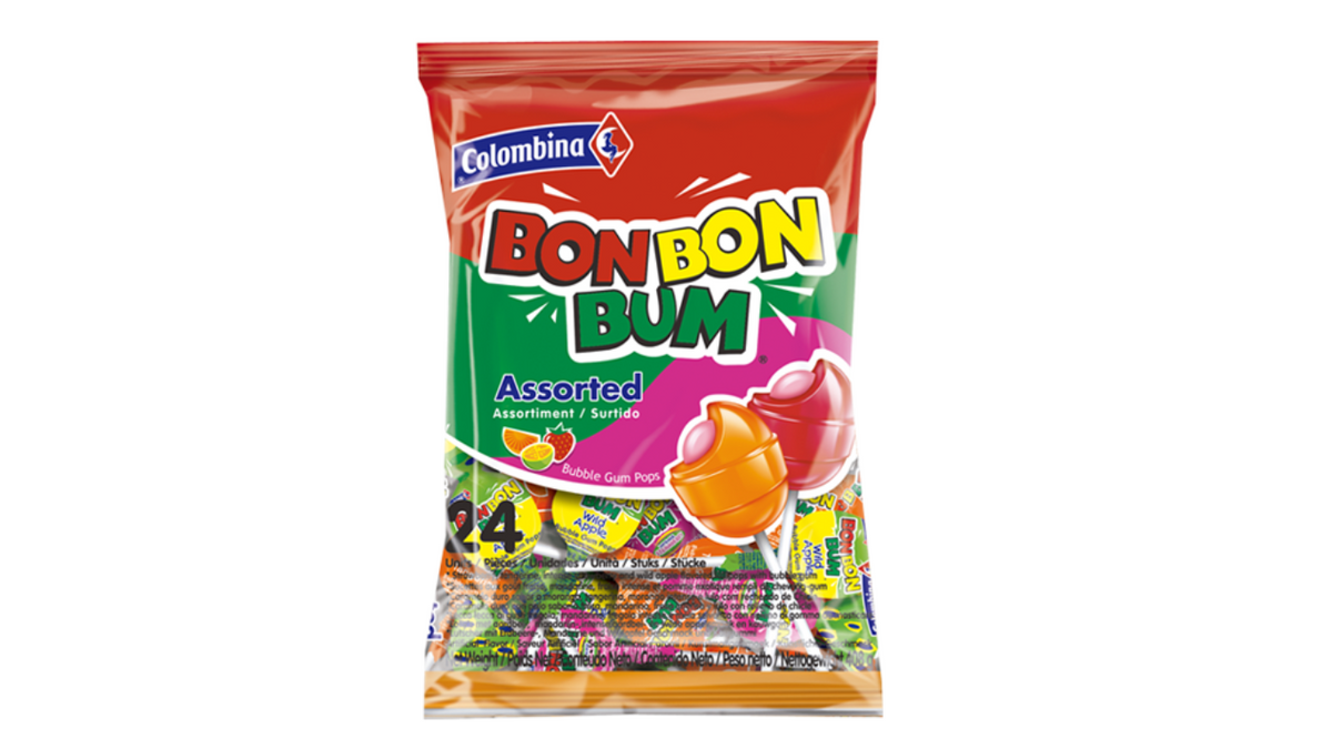 Caramelos masticables Colombina Bon Bon Bum surtidos con diferentes sabores frutales en presentación para compartir.
