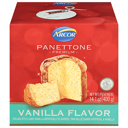 Panettone sabor vainilla suave y esponjoso ideal para celebraciones.