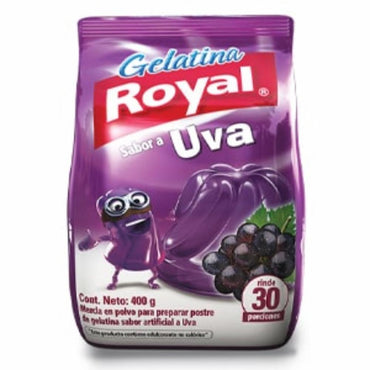 Gelatina sabor uva Royal con delicioso sabor frutal para toda la familia.