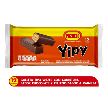 Wafer Yipy Pozuelo con capas crujientes y delicioso relleno dulce.