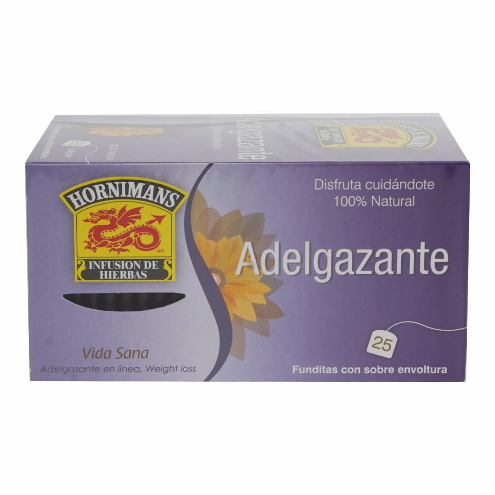 Té adelgazante Hornimans con mezcla herbal y sabor natural.
