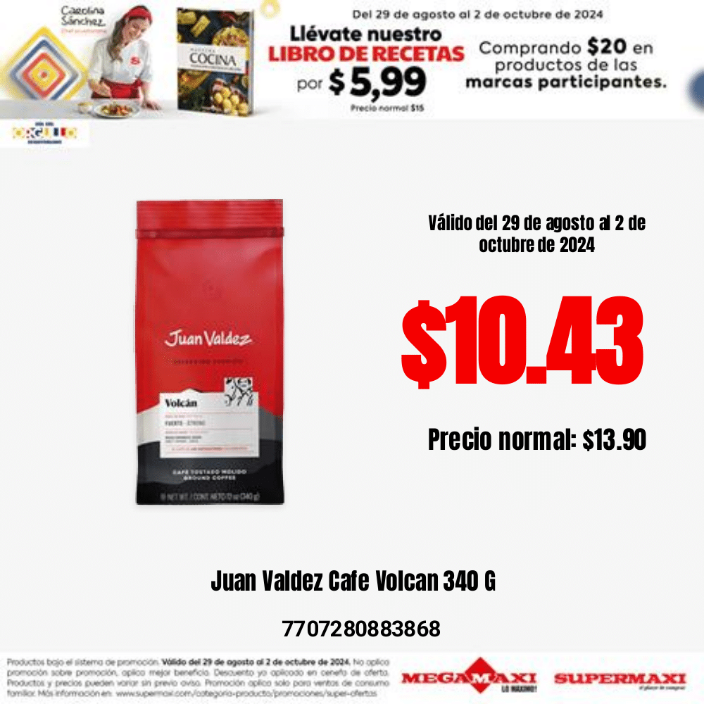 Café colombiano molido Juan Valdez Volcán con aroma intenso y sabor balanceado elaborado con granos seleccionados.