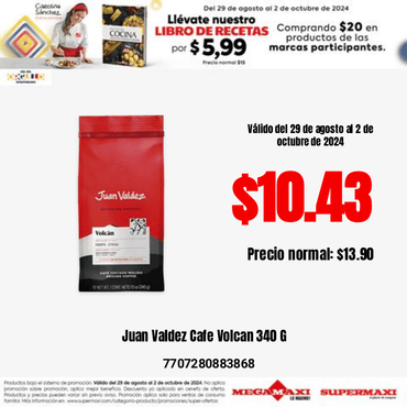 Café colombiano molido Juan Valdez Volcán con aroma intenso y sabor balanceado elaborado con granos seleccionados.